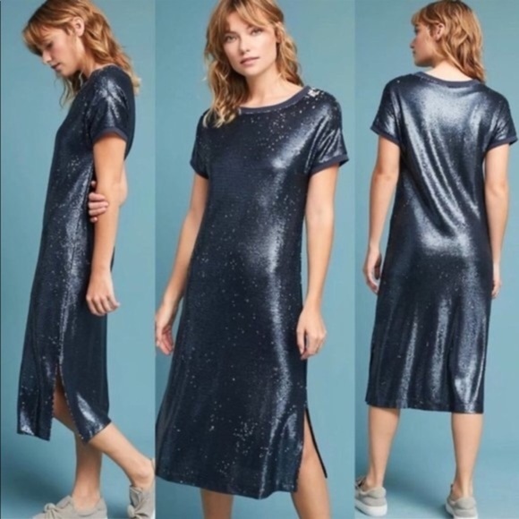 ANTHRO Moulinette Soeurs Interstella Blue Sequin Midi Shift Dress size XS - Picture 7 of 10